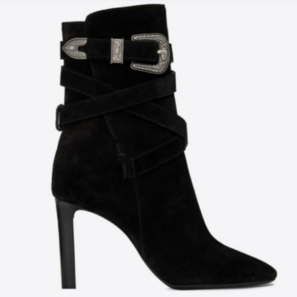 Saint Laurent Shoes - 🛑SAINT LAURENT Suede Mica Buckle Western Ankle Booties